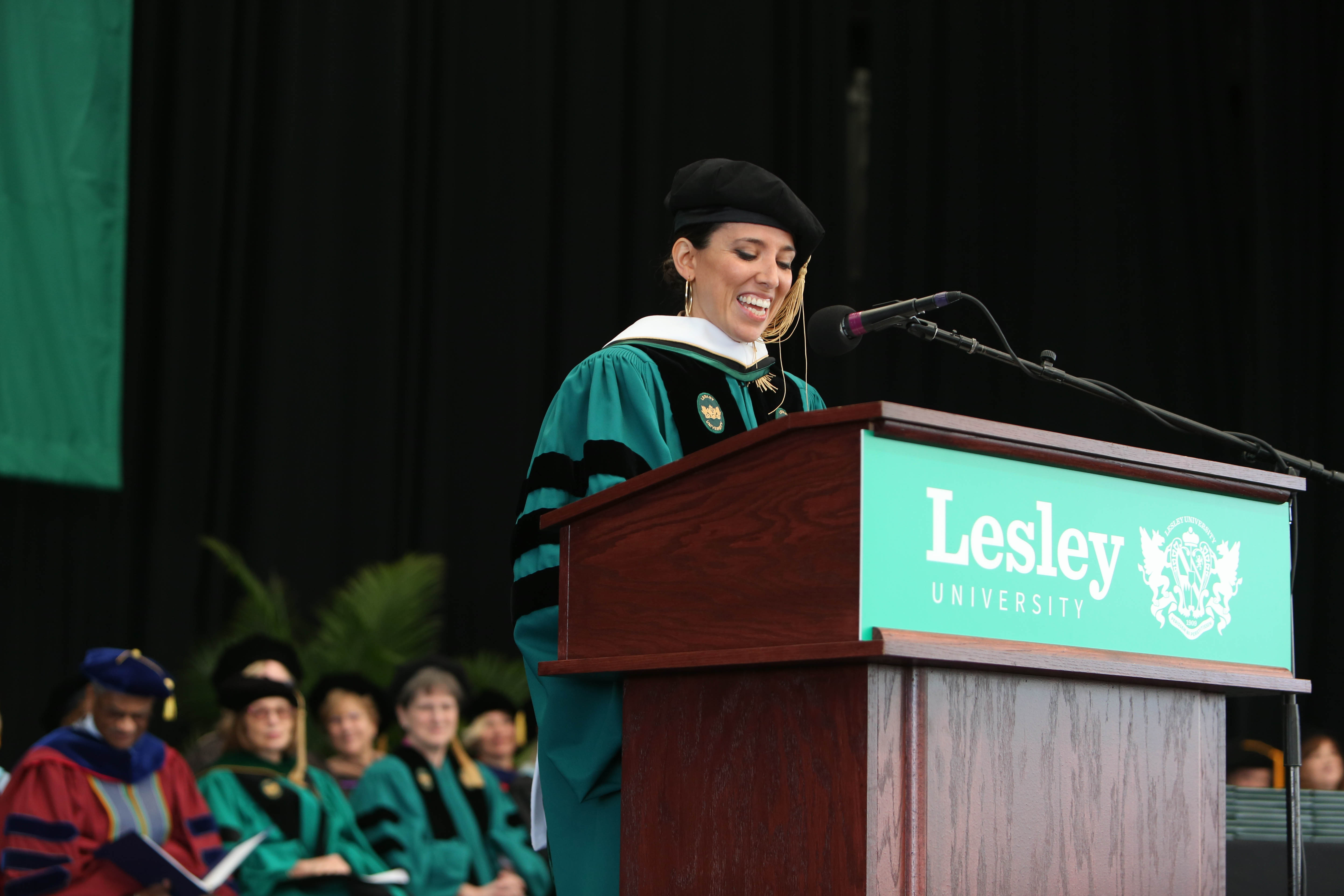Senator Sonia Chang-Díaz speaks at Lesley's graduate commencement.