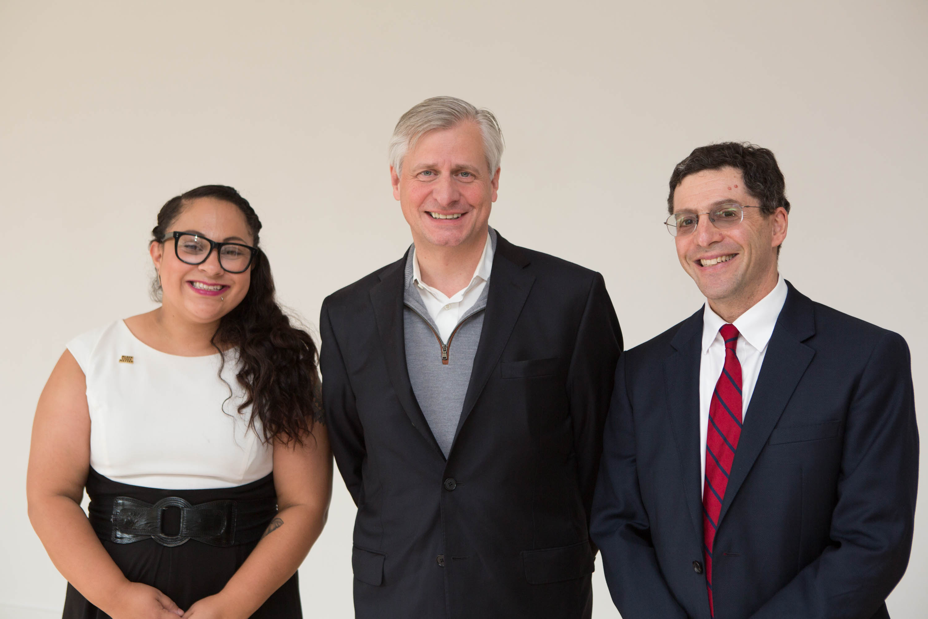 From left: Assistant Professor Tatiana Cruz, John Meacham and College of Liberal Arts and Sciences Dean Steven Shapiro