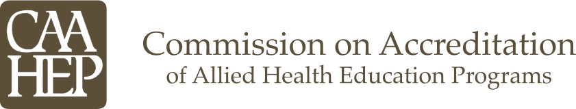 Brown and white square logo featuring the letters CAAHEP and reading "Commission on Accreditation of Allied Health Education Programs"