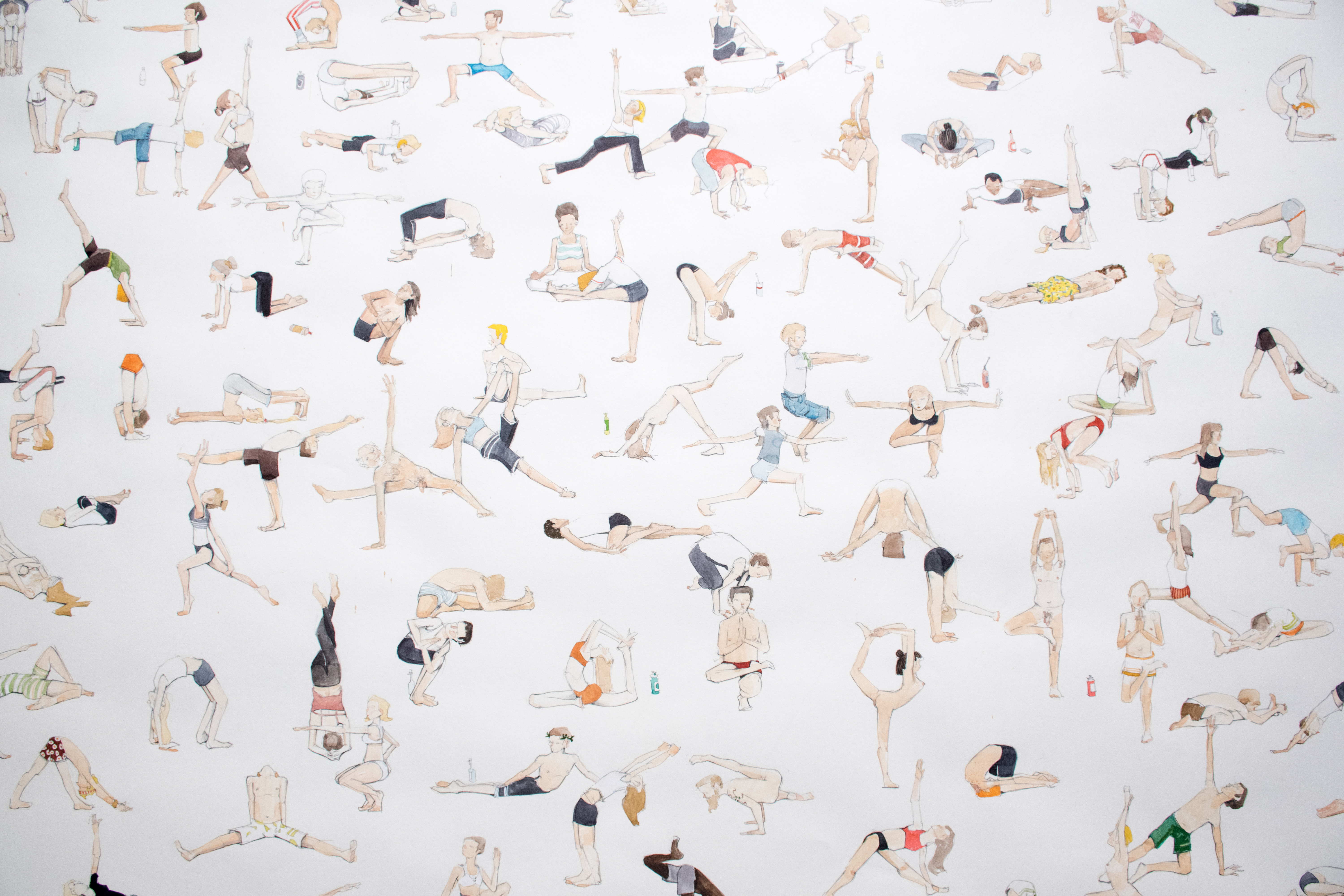A piece from Kiel Johnson's Everything Series featuring different figures doing different yoga poses.
