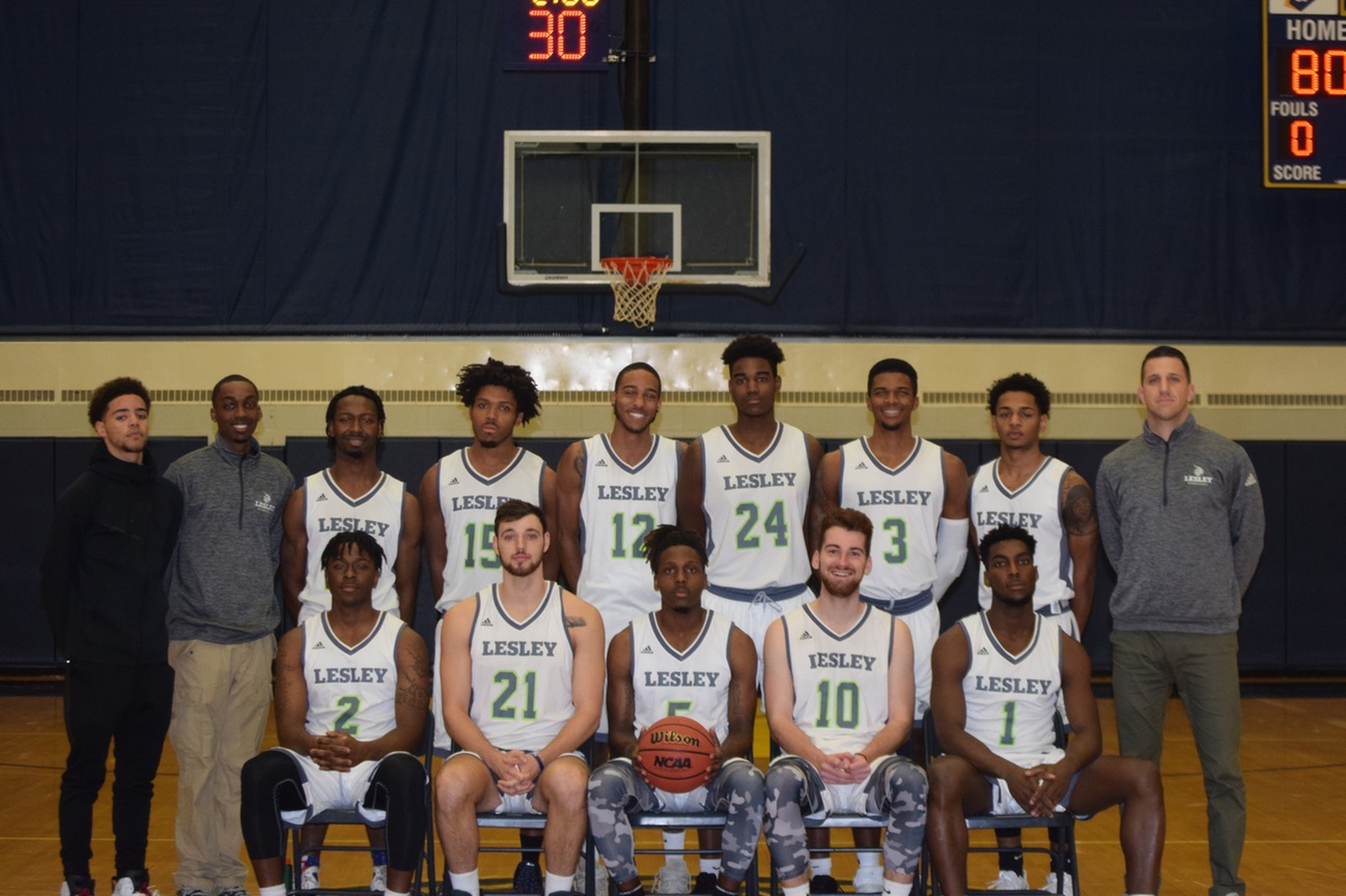 Lesley men's basketball team posed team picture