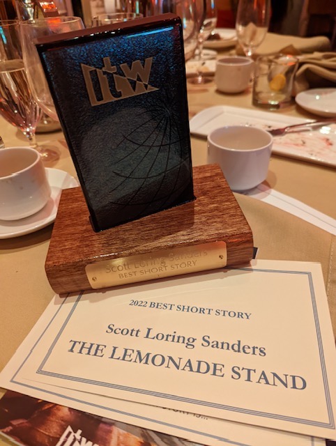 Photo of award for "The Lemonade Stand" story.