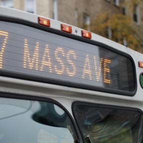 Close up of the 77 bus on Massachusetts ave