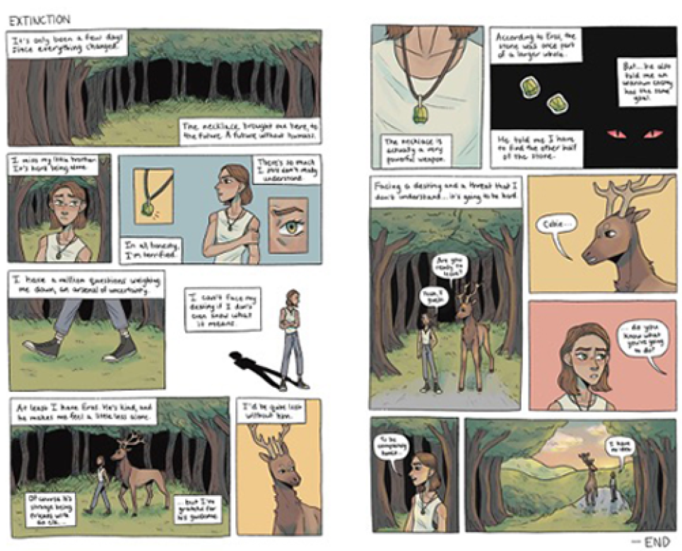 Illustrated comic strips by Audrey K., a student in the Lesley Pre-College program.