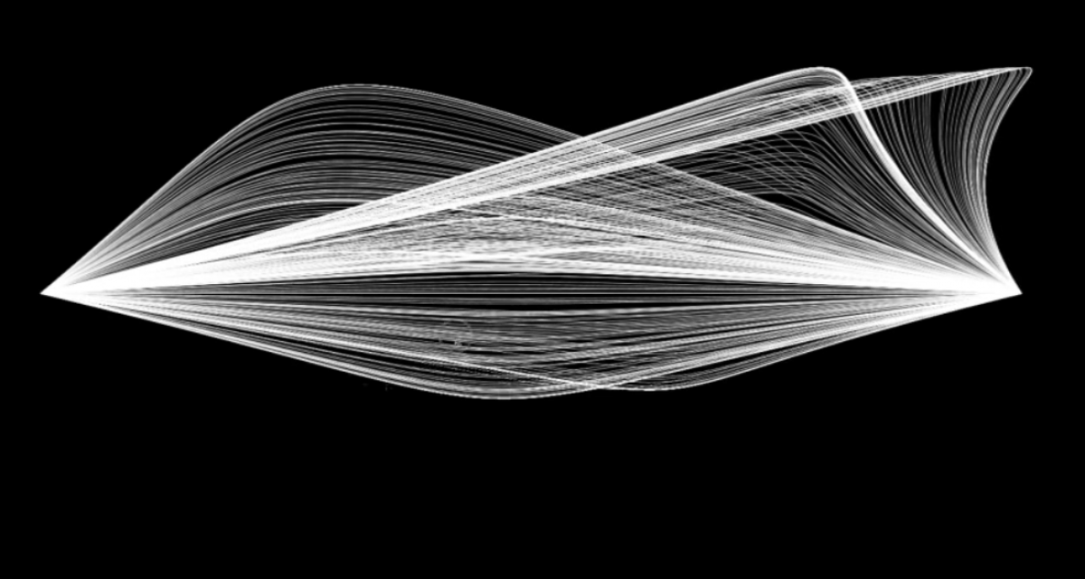 digital drawing of white lines intersecting on black background