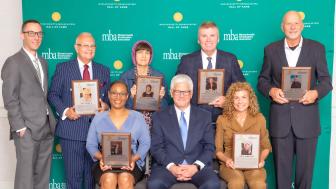 Group photograph of inductees in Massachusetts Broadcasters Hall of Fame