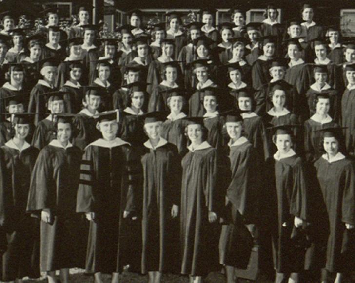 A black and white photo of the Lesley University Class of 1961.