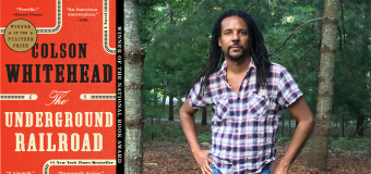 Colson Whitehead author photo (standing in the woods) and the cover of his book.