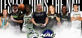Multiple athletes positioned in front of words: Lesley joins the NAC