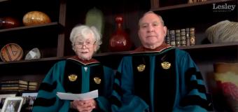 Honorary degree recipients Peter and Paula Lunder at the 2021 virtual commencement ceremony.