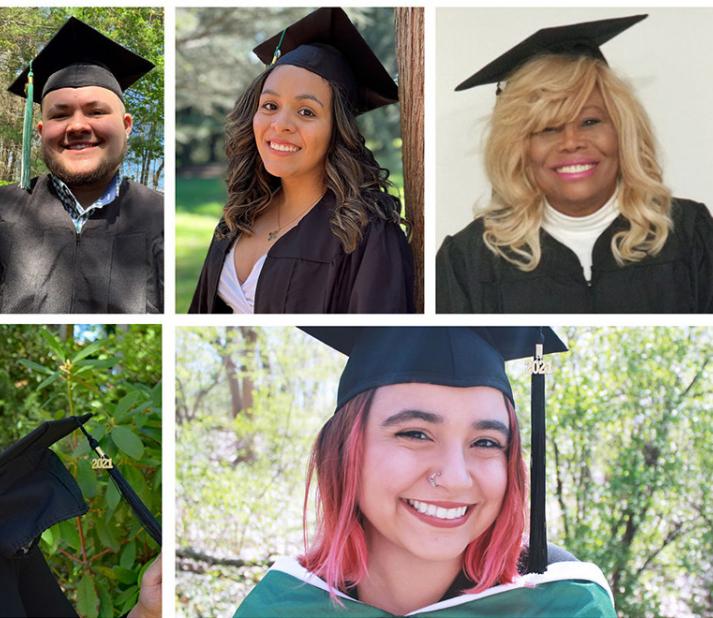 A collage of the 2021 graduates in their caps and gowns. 