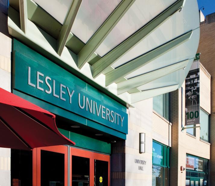 lesley uhall building entrance sign