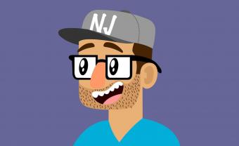 Portrait of Josh Pinker as an illustrated avatar smiling with hat and glasses