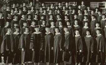 A black and white photo of the Lesley University Class of 1961.