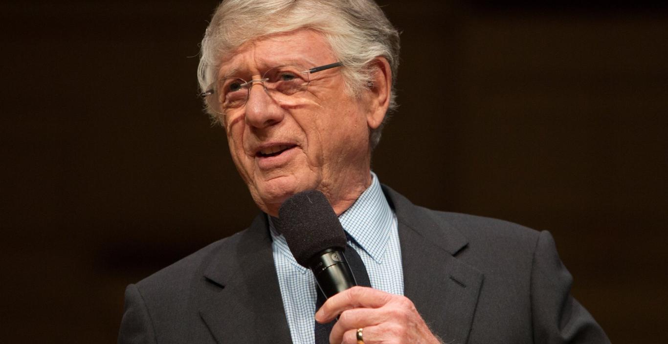 Ted Koppel addresses the Lesley University Boston Speakers Series in Symphony Hall.