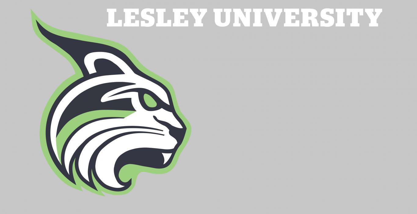 The words "Lesley University" in white above the Lesley Lynx logo on a gray background.