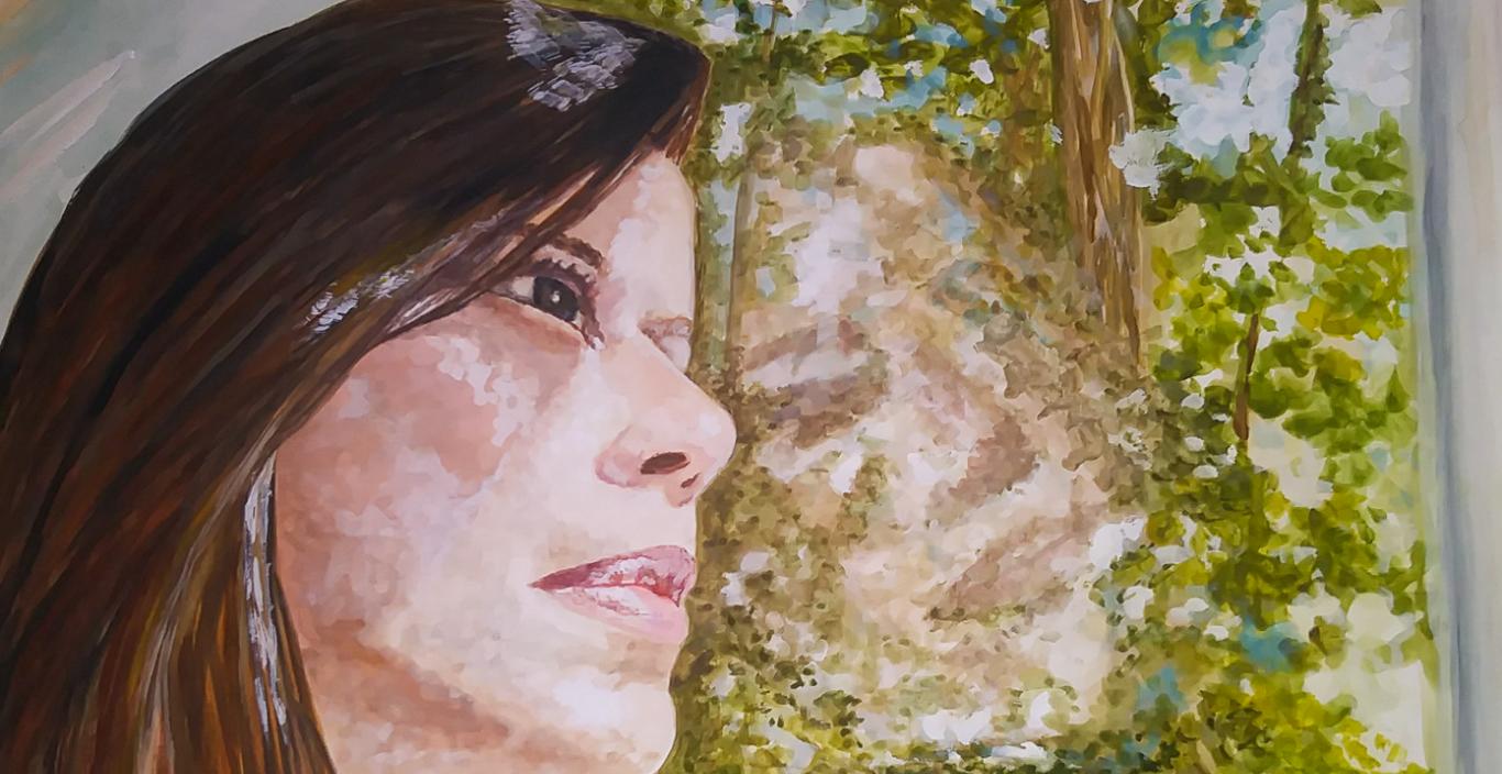 Painting of Yvonne Sierra looking out of a window