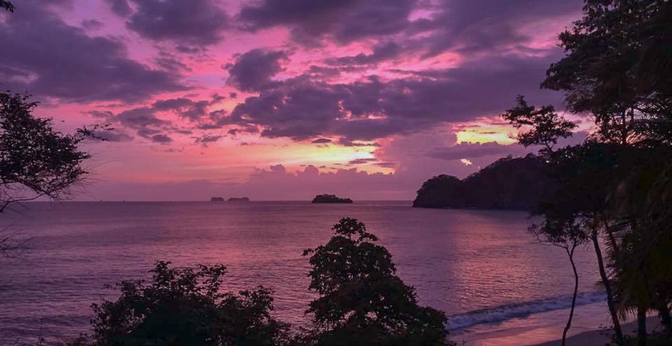 A purple sunset on the beach