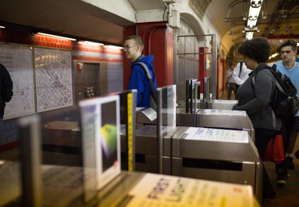 students entering T station