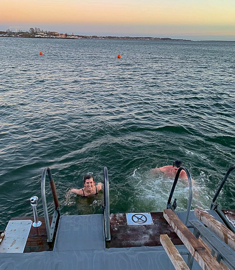 Lisa and Frank swim in the freezing Baltic Sea