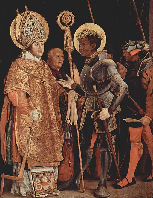 Mideval painting of multiple men, two with the gold saint halos behind them
