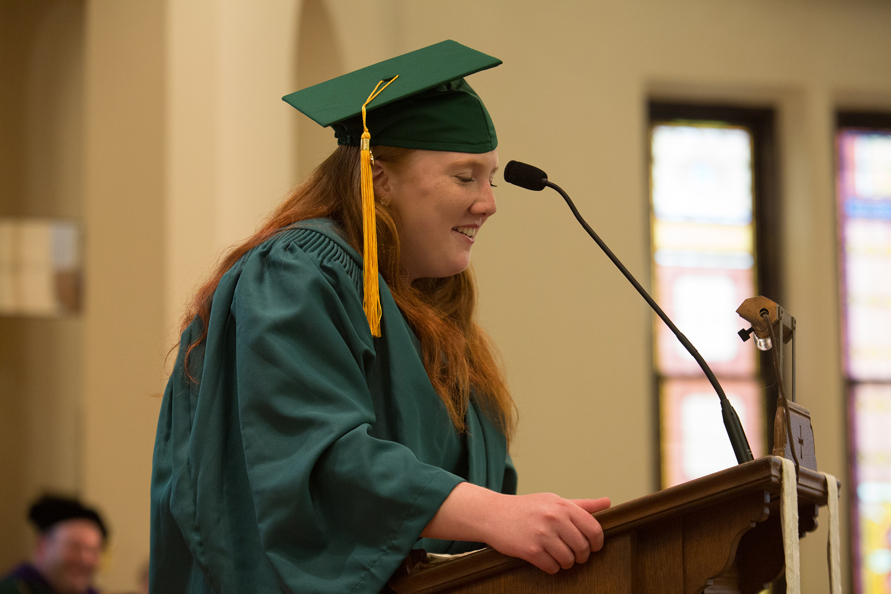Olivia Kiley is pictured at the podium during her graduation speech.