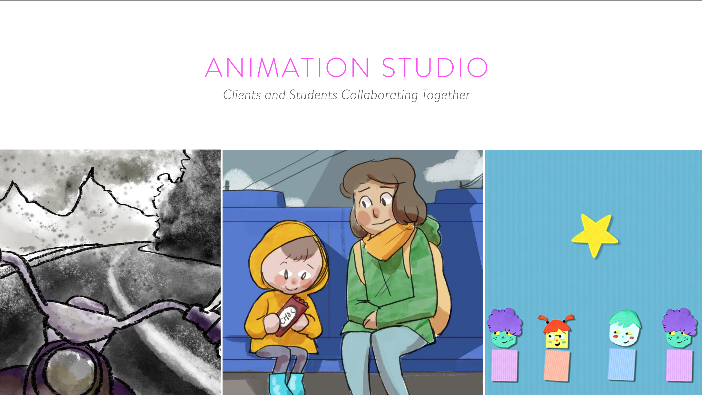 image of three animation stills from student projects