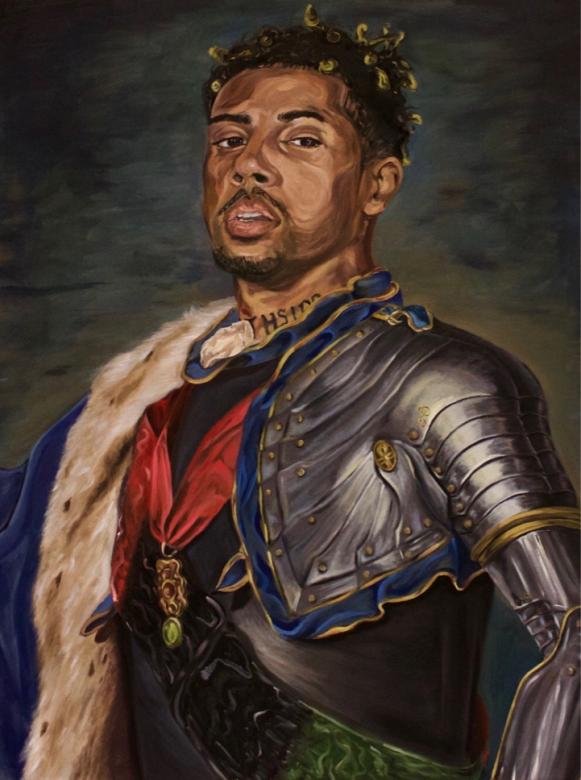 painting of male portrait in armor and fur