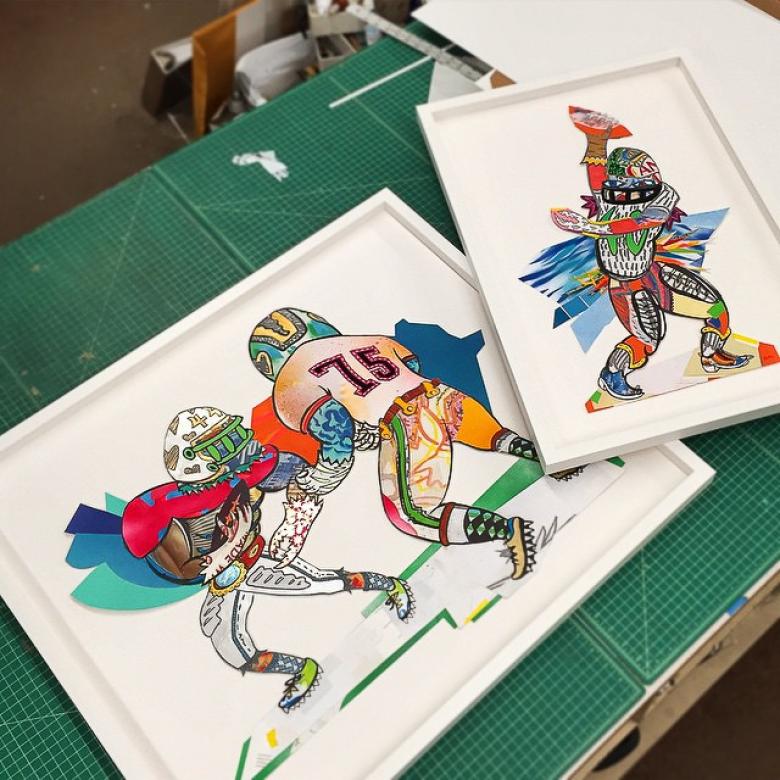 Illustration of monsters playing football