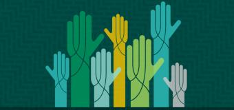 non-profit fundraising poster of seven arms reaching up