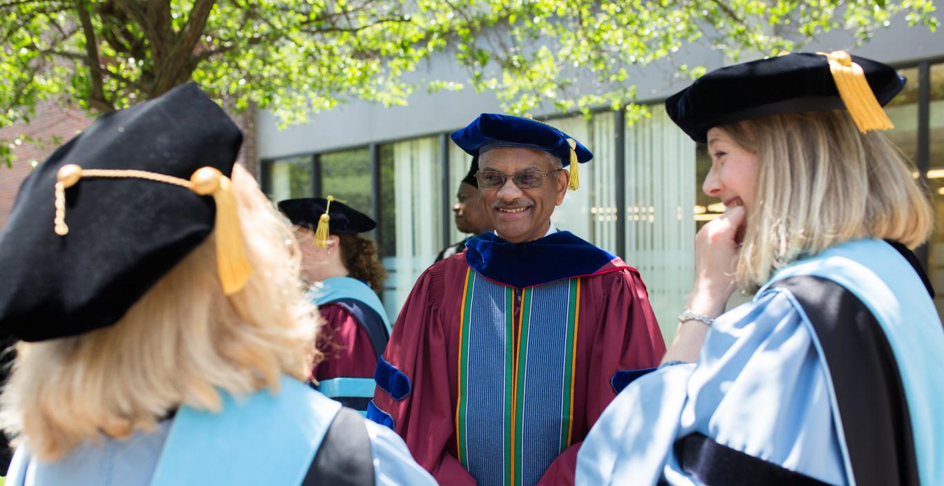 Selase Williams wears his regalia at Commencement.